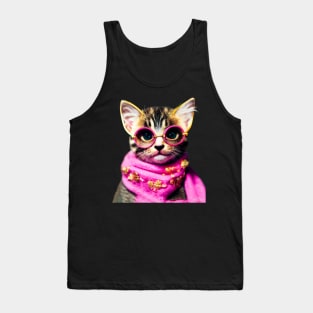 Kitten with pink scarf and glasses Tank Top